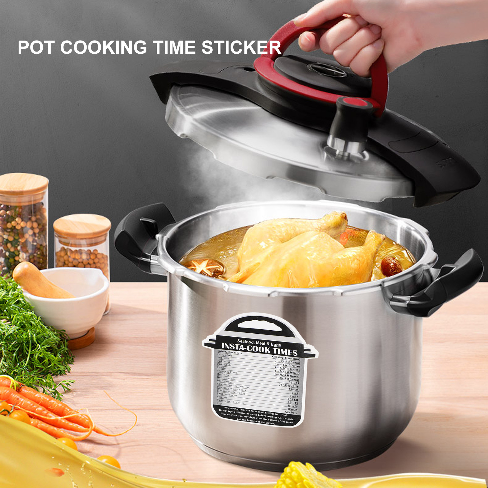 Instant Pot Pressure Cooker - 4 Adet Pişirme Süresi Tablosu Etiketi,