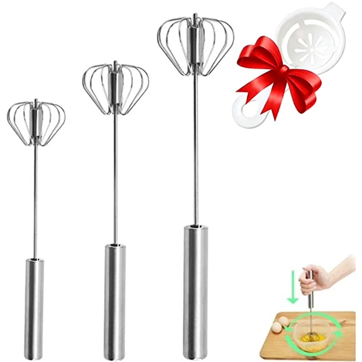 Kitchen Appliances Sales - 1/3 adet Paslanmaz Çelik Yumurta Çırpıcı